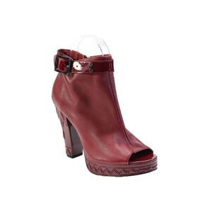 Tuleste Womens Leather Textured Zip Buckle Open Toe Heel Booties Red Size 6